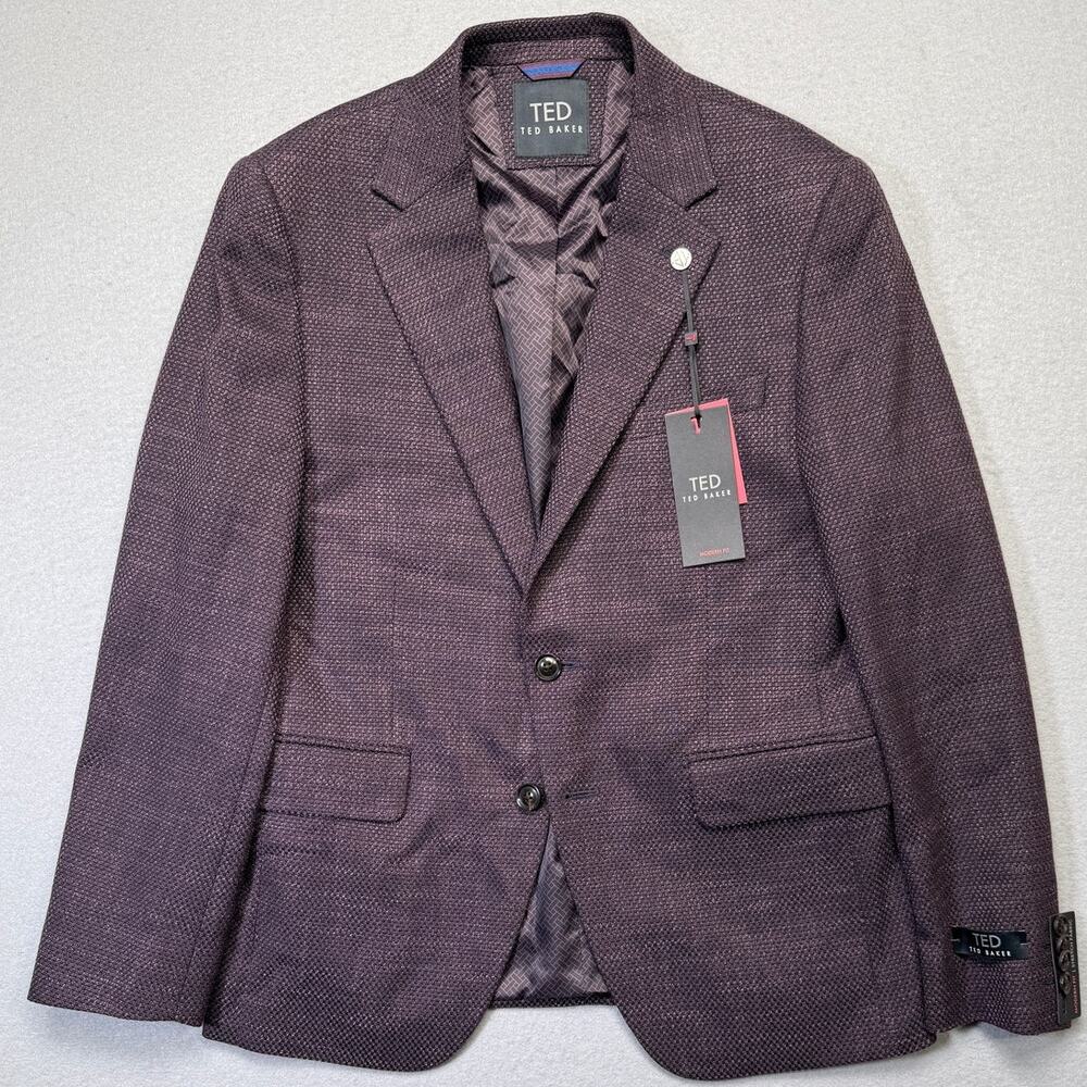 Ted Baker Men's Modern-Fit Maroon Textured Sport Coat Red 38S  $295